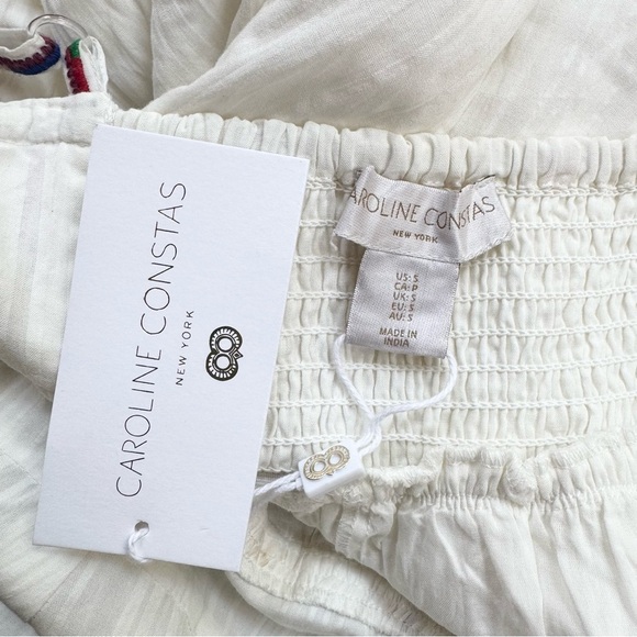 NWT Caroline Constas Maxi Dress Cotton Beaded Embroidered Tiered White Small - Picture 3 of 8